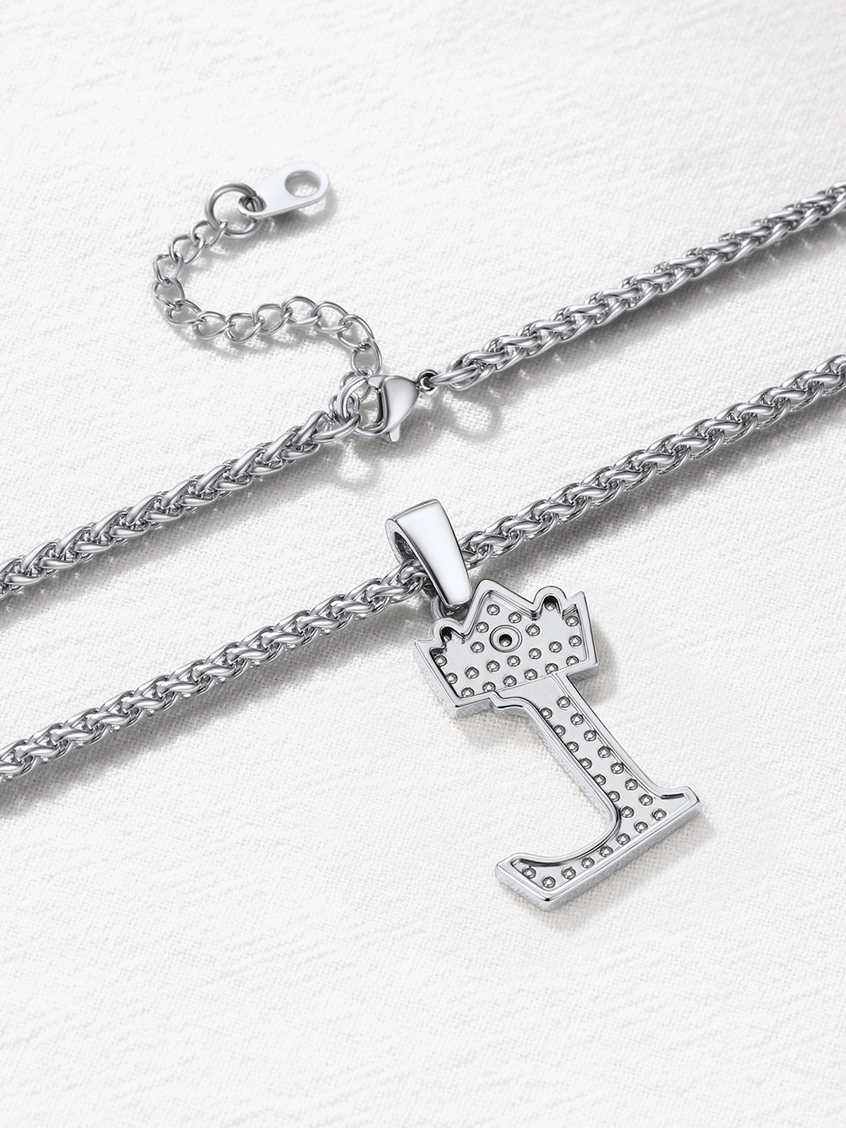 Crown Initial L Pendant Iced Out Necklace with CZ in Silver