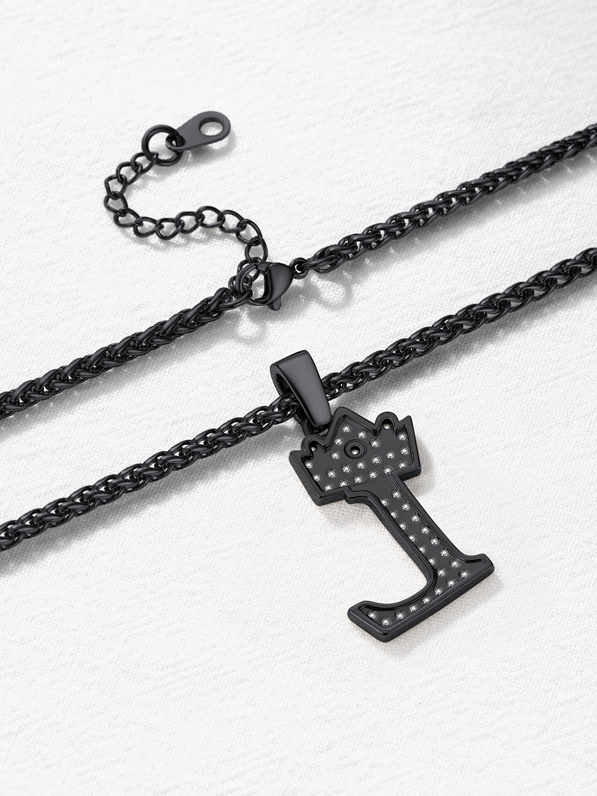 Crown Initial L Pendant Iced Out Necklace with CZ in Black