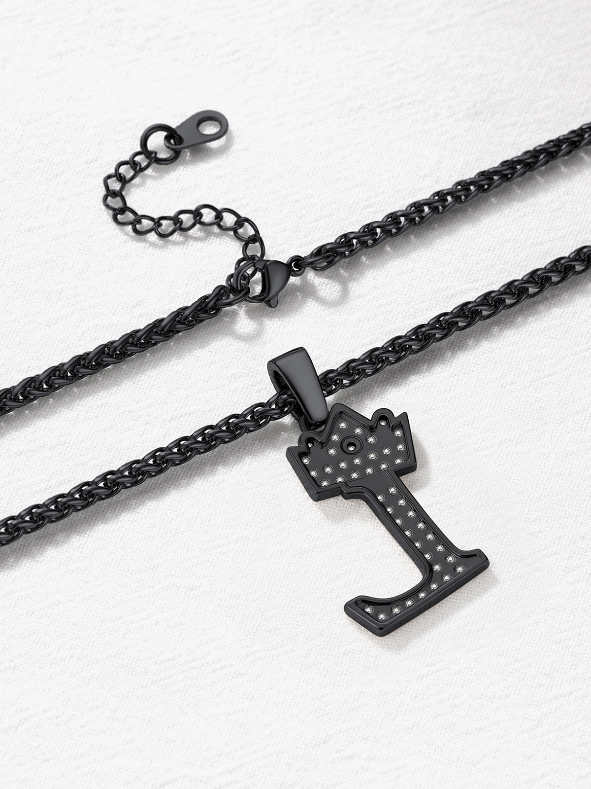 Crown Initial L Pendant Iced Out Necklace with CZ in Black