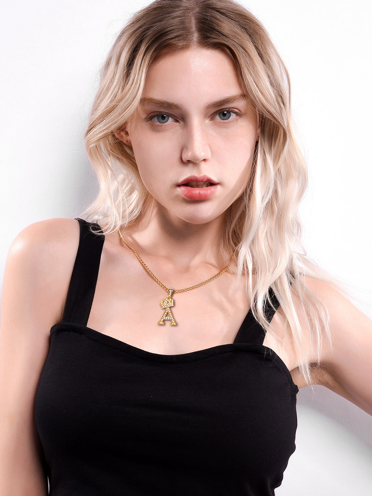 Crown Initial A Pendant Iced Out Necklace with CZ in Silver