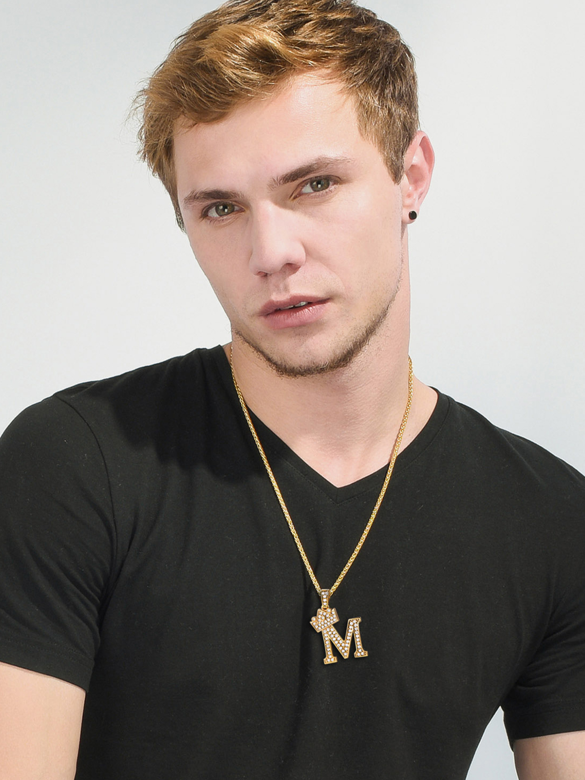 Crown Initial M Pendant Iced Out Necklace with CZ in 18K Gold