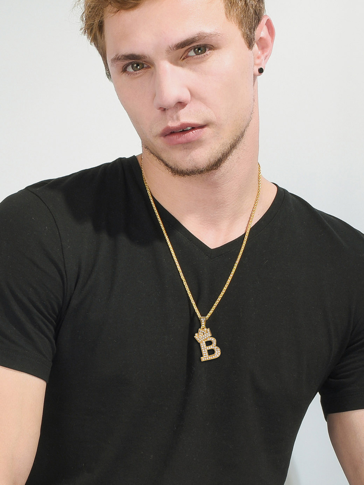 Crown Initial Pendant Iced Out Necklace with CZ in 18K Gold