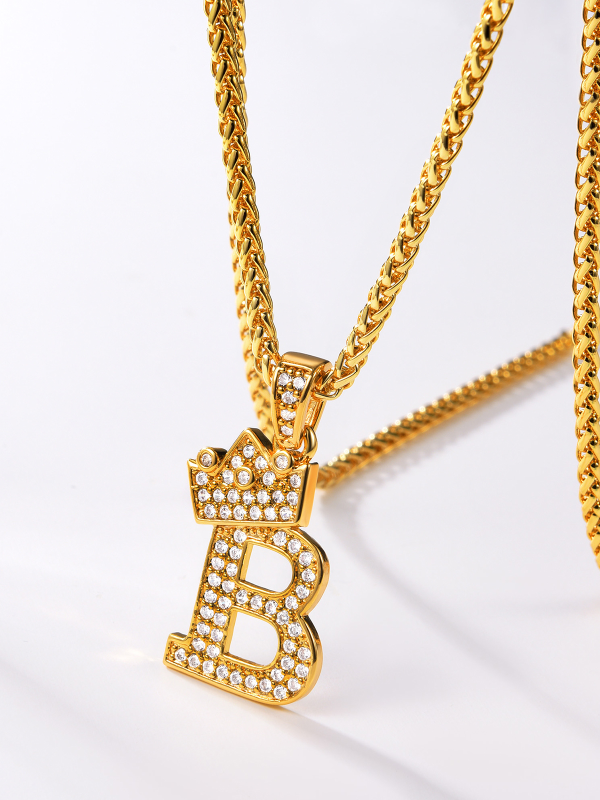 Crown Initial Pendant Iced Out Necklace with CZ in 18K Gold