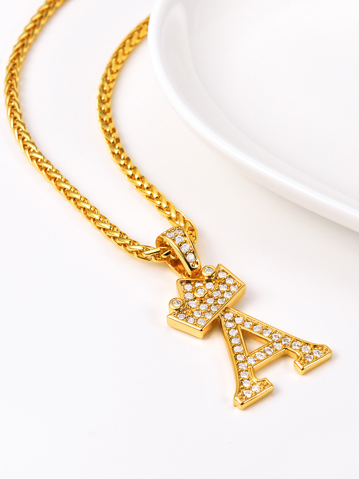 Crown Initial A Pendant Iced Out Necklace with CZ in Silver