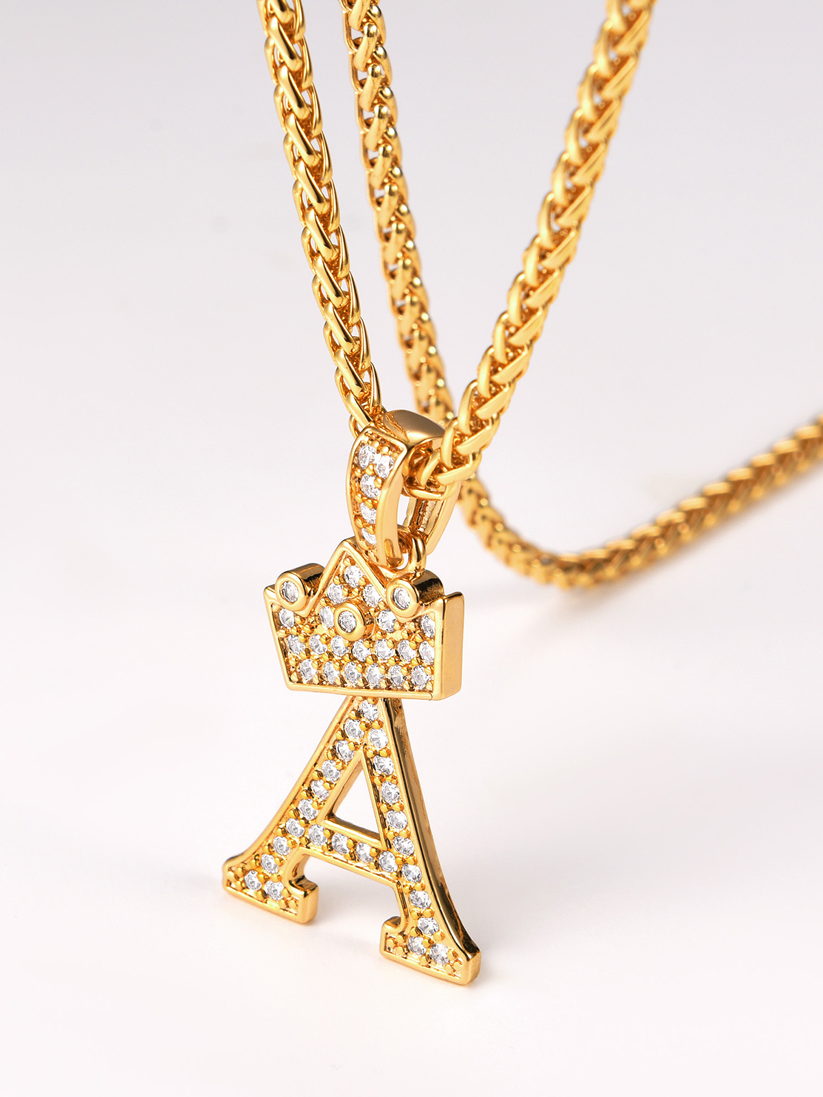 Crown Initial A Pendant Iced Out Necklace with CZ in Silver