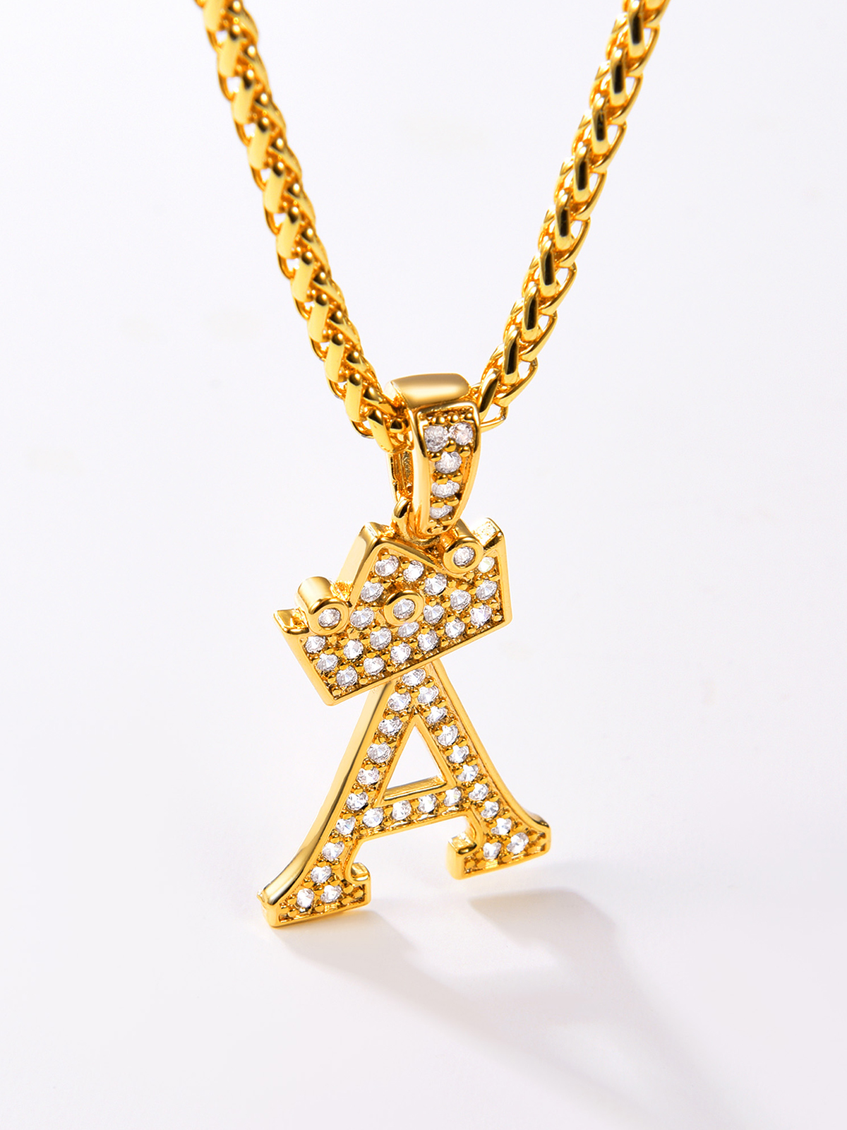 Crown Initial A Pendant Iced Out Necklace with CZ in Silver