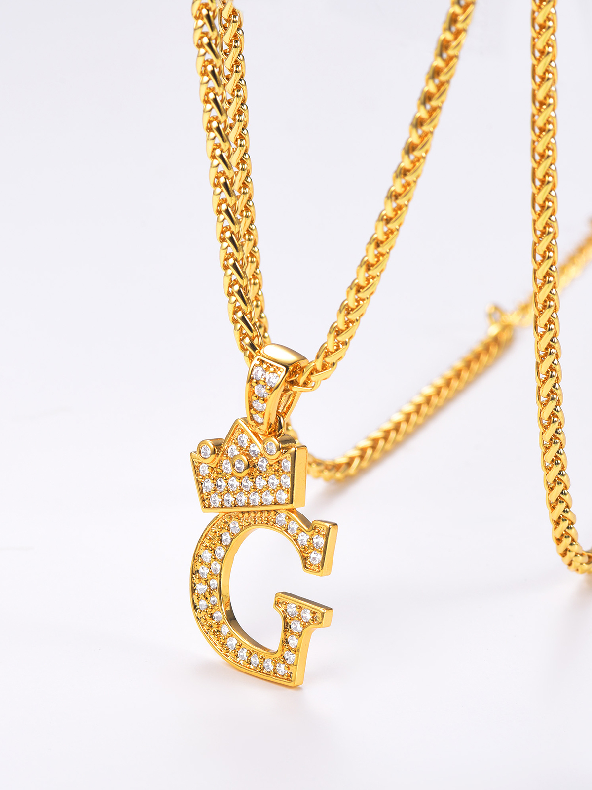 Crown Initial G Pendant Iced Out Necklace with CZ in 18K Gold