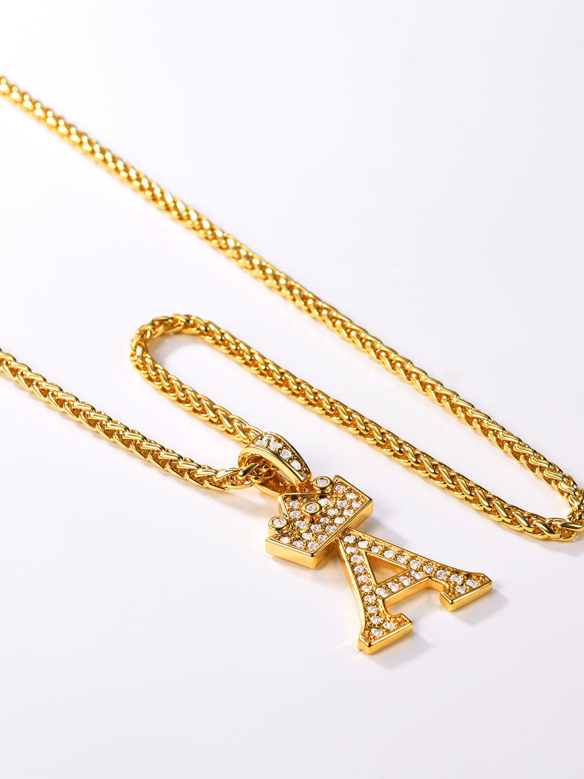 Crown Initial A Pendant Iced Out Necklace with CZ in Silver