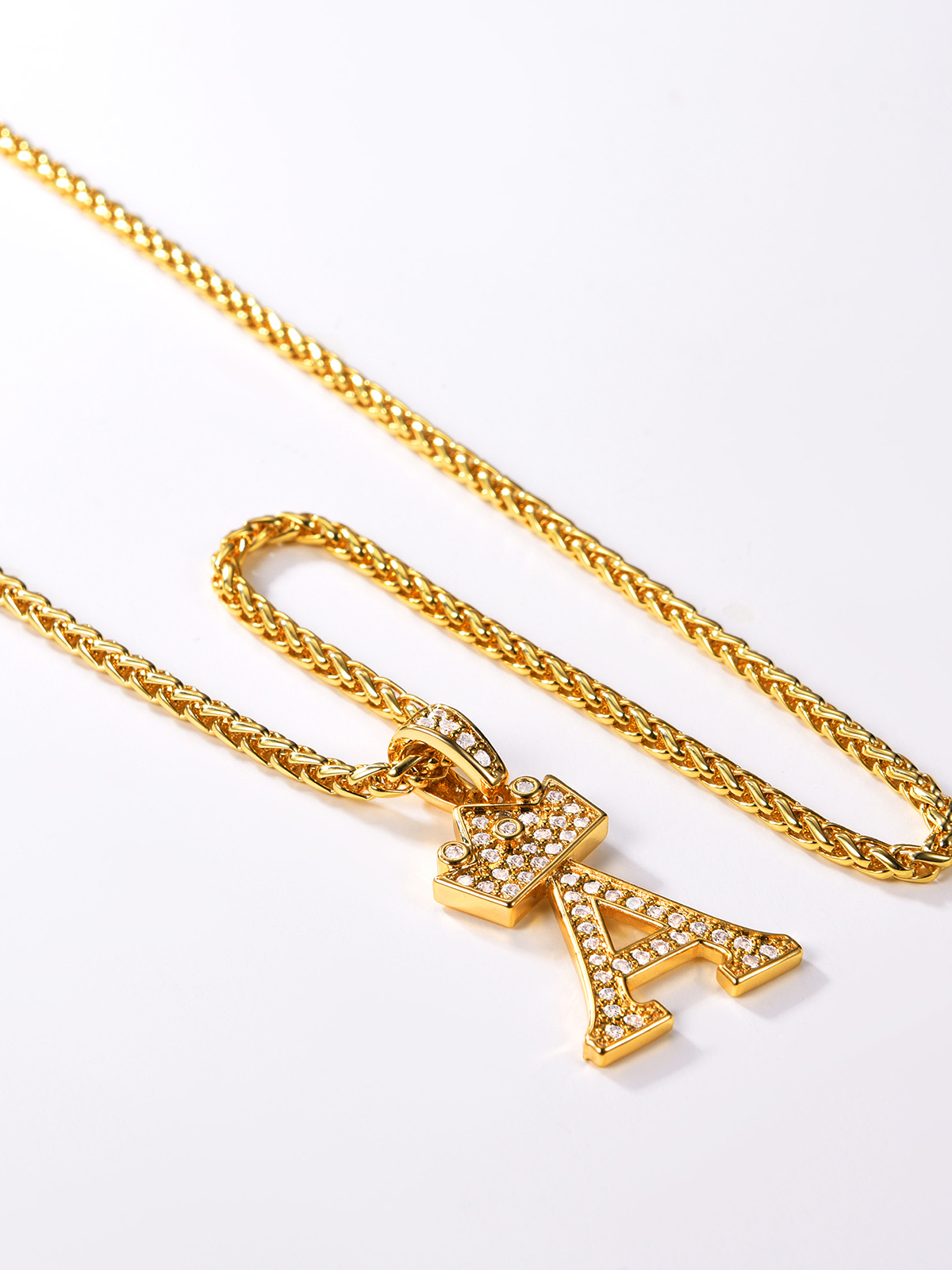 Crown Initial A Pendant Iced Out Necklace with CZ in Silver