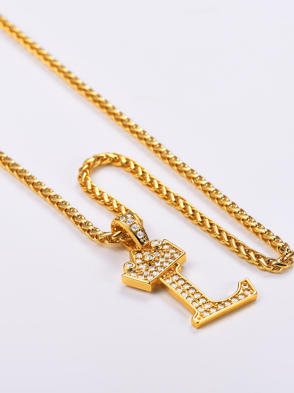 Crown Initial L Pendant Iced Out Necklace with CZ in 18K Gold