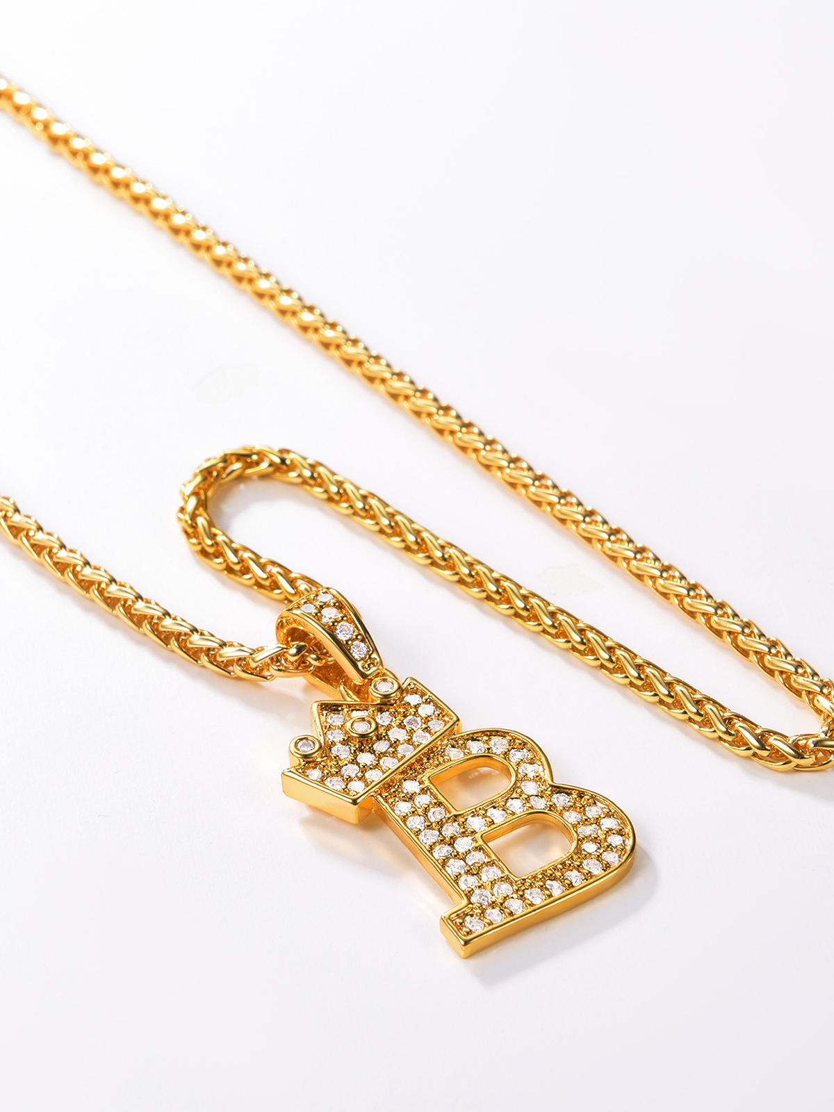 Crown Initial Pendant Iced Out Necklace with CZ in 18K Gold