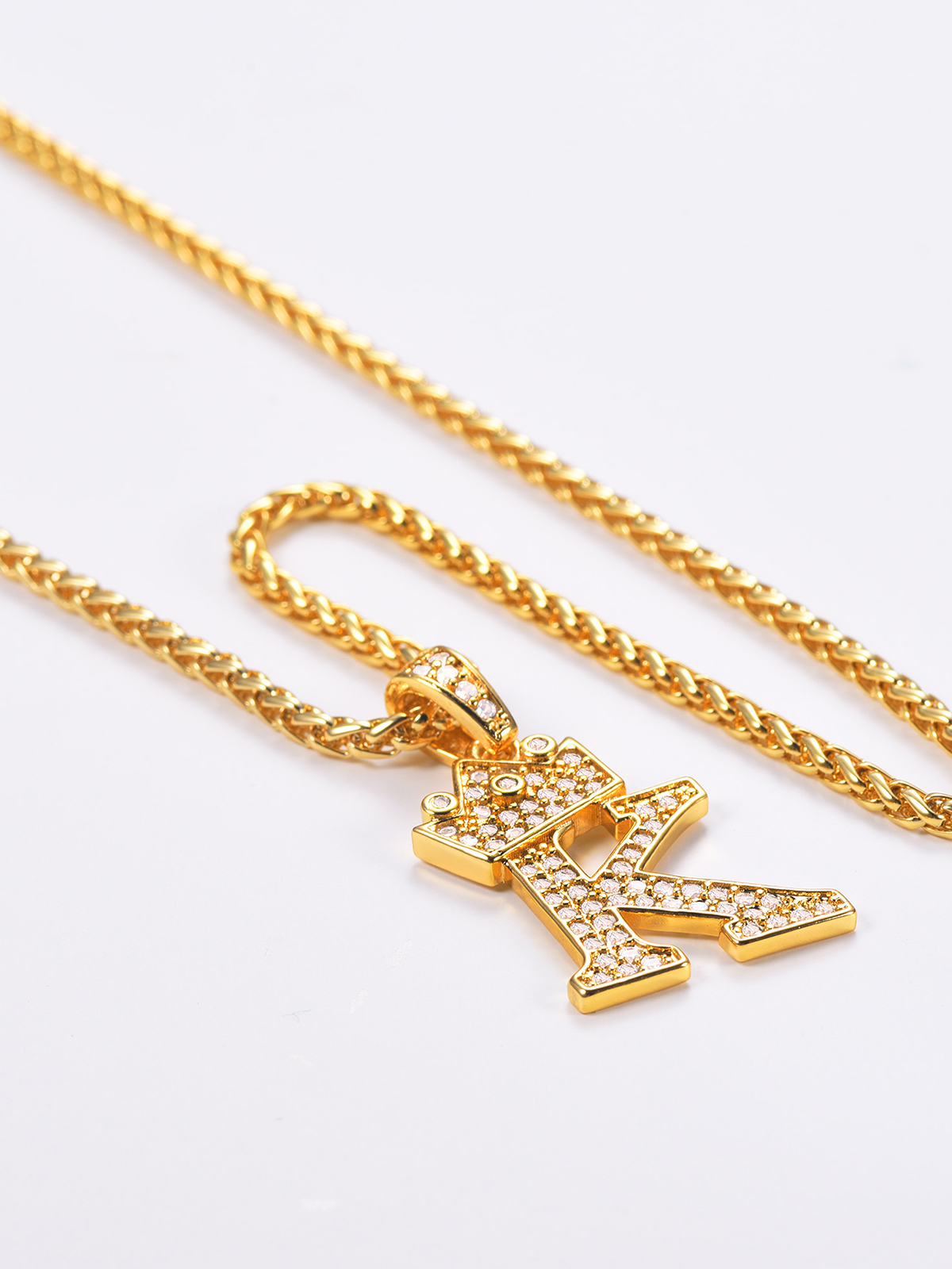 Crown Initial K Pendant Iced Out Necklace with CZ in 18K Gold