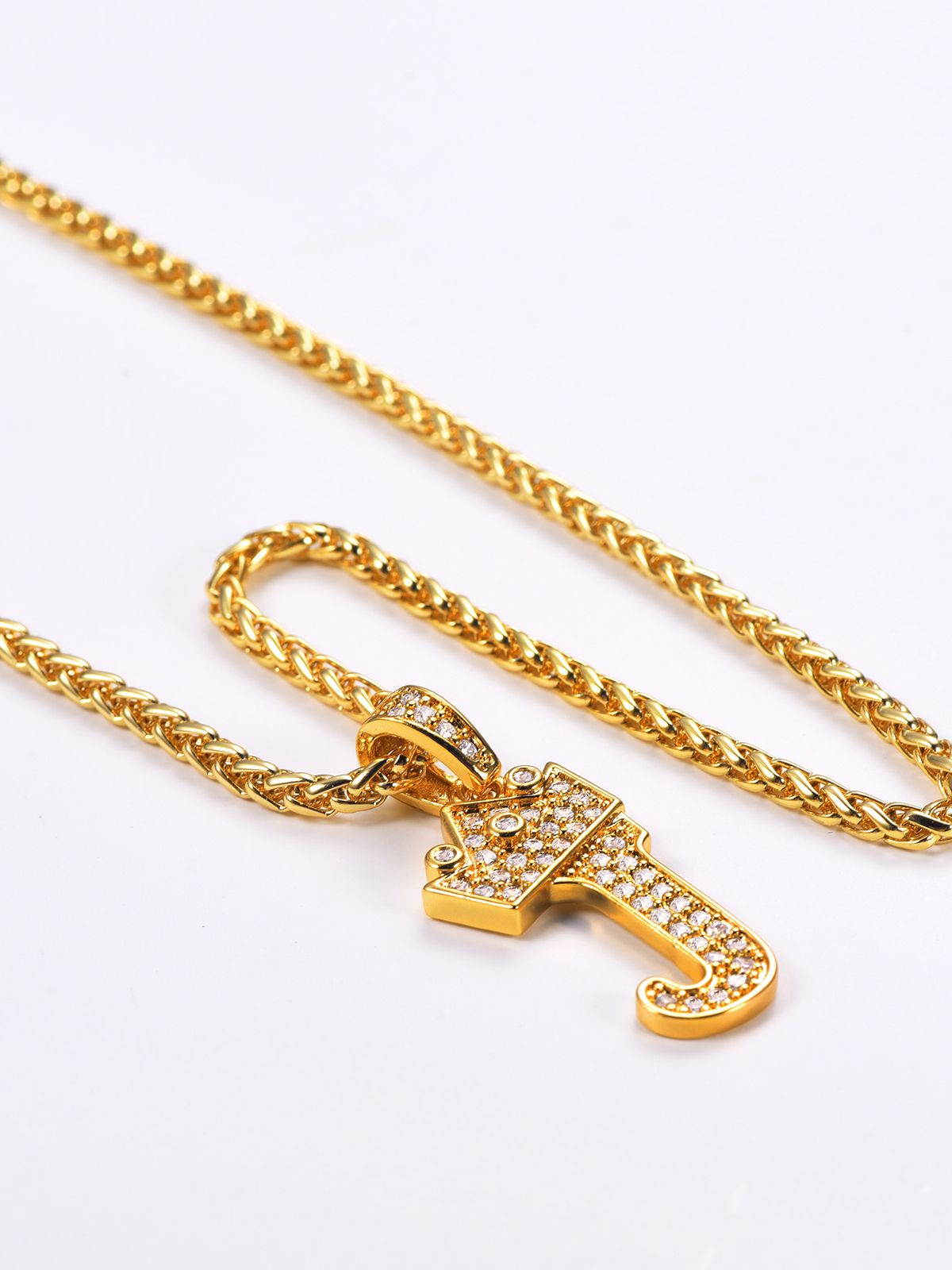 Crown Initial J Pendant Iced Out Necklace with CZ in 18K Gold