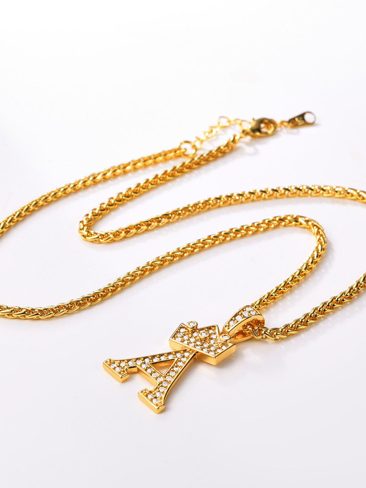 Crown Initial A Pendant Iced Out Necklace with CZ in Silver