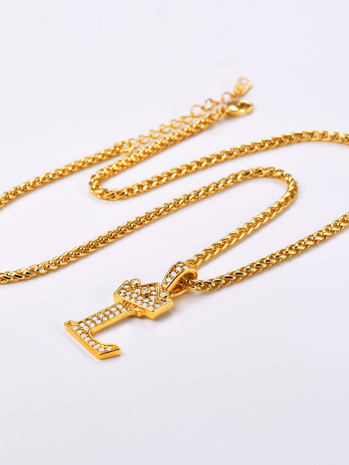 Crown Initial L Pendant Iced Out Necklace with CZ in 18K Gold