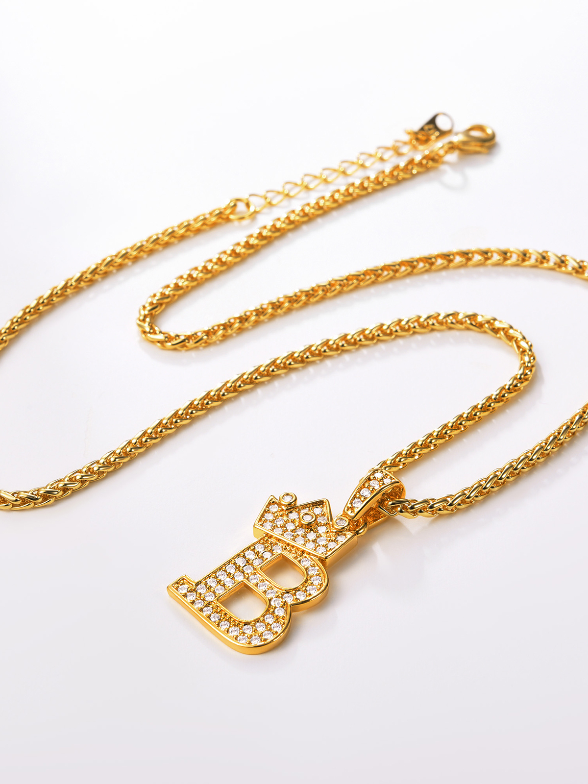 Crown Initial Pendant Iced Out Necklace with CZ in 18K Gold