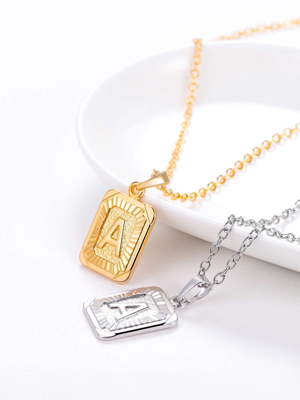 Square Initial A Pendant Monogram Necklace in 18K Gold