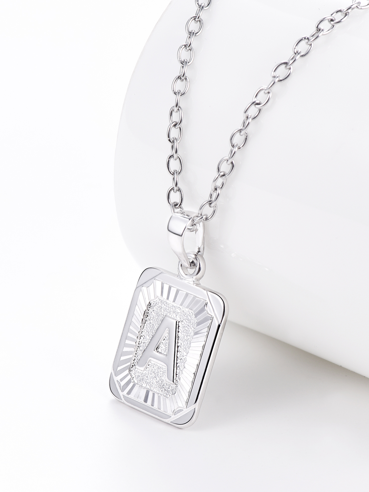 Square Initial A Pendant Monogram Necklace in Platinum