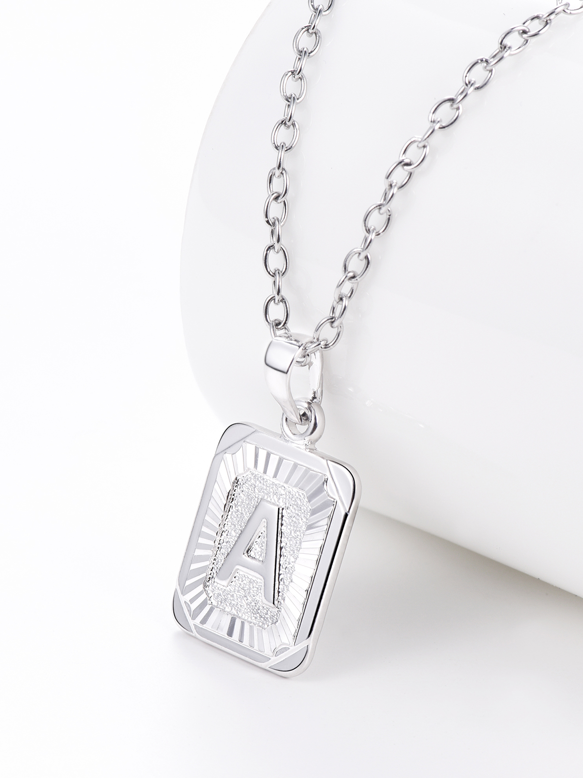 Square Initial A Pendant Monogram Necklace in Platinum