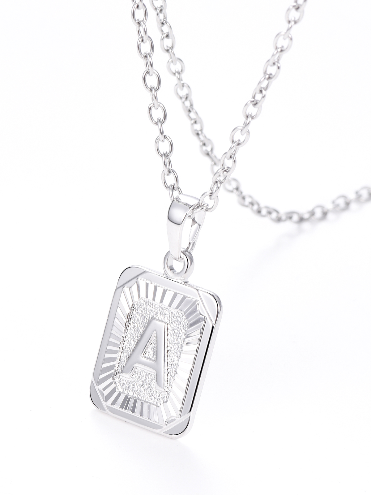 Square Initial A Pendant Monogram Necklace in Platinum
