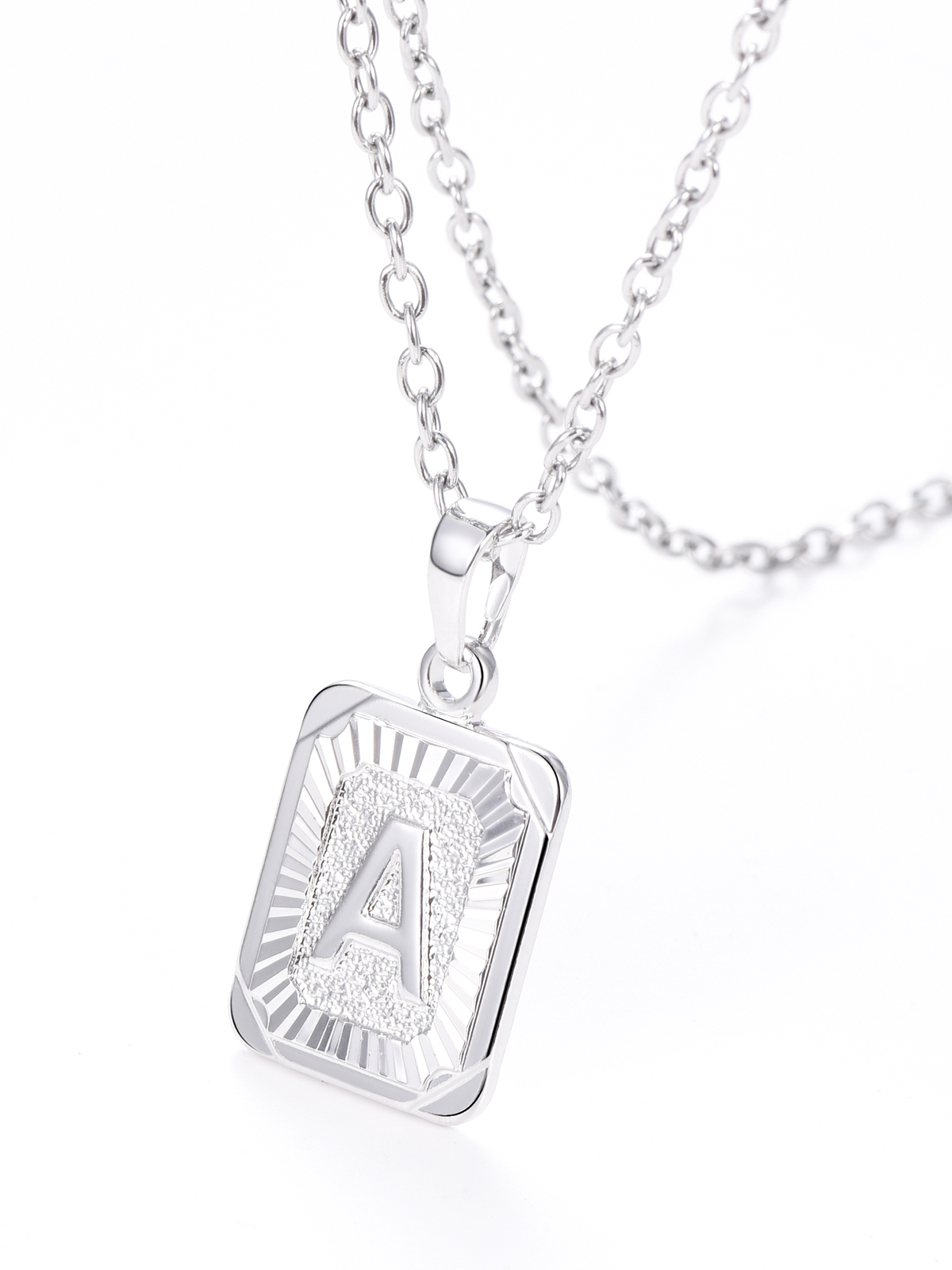 Square Initial A Pendant Monogram Necklace in Platinum