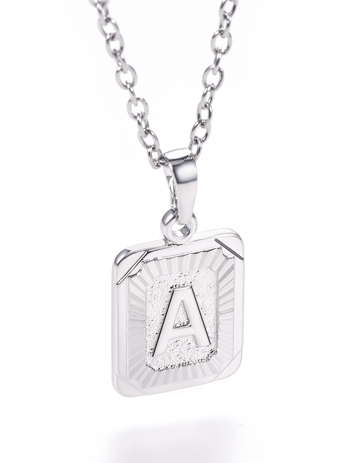 Square Initial A Pendant Monogram Necklace in Platinum