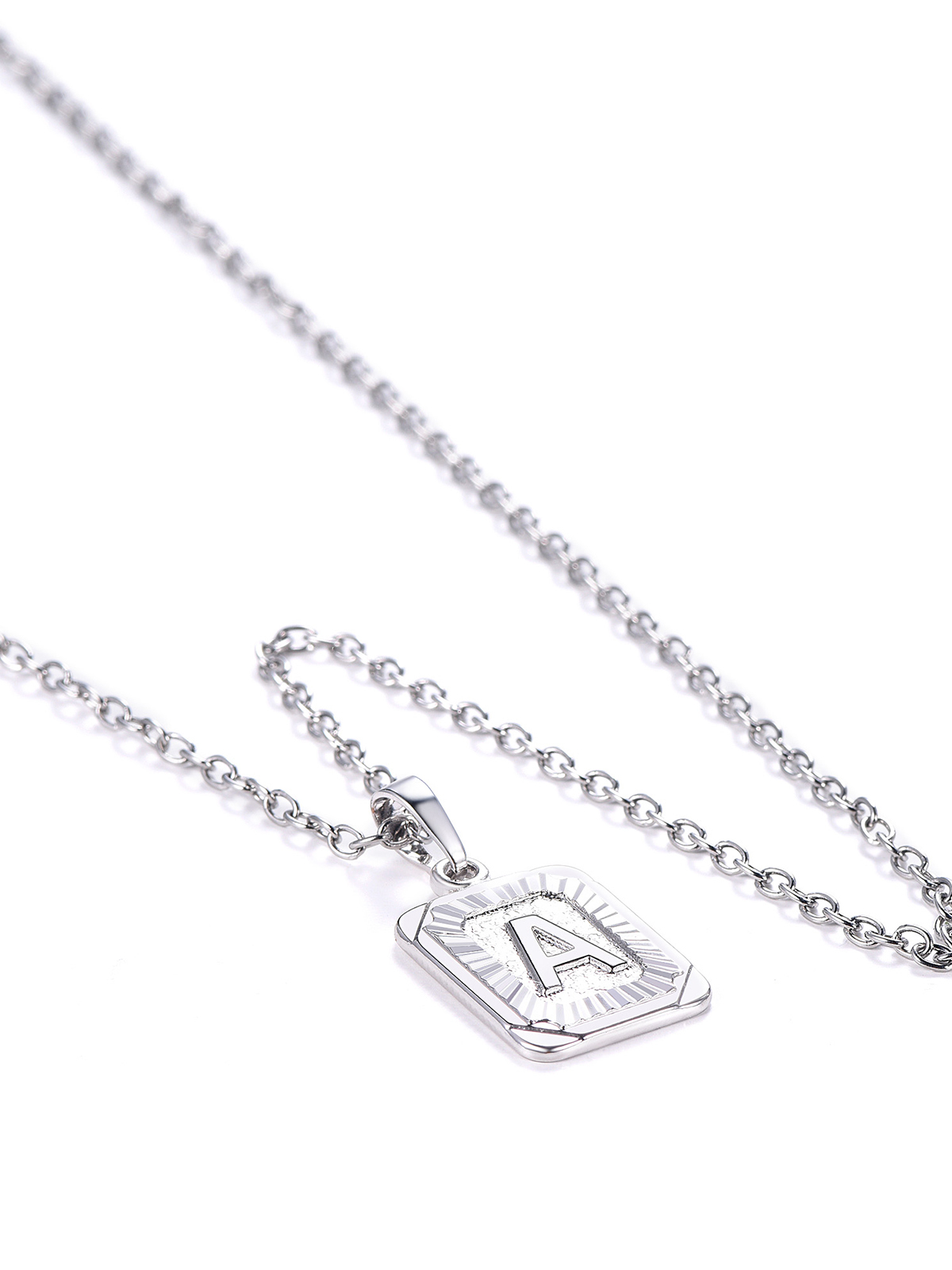 Square Initial A Pendant Monogram Necklace in Platinum
