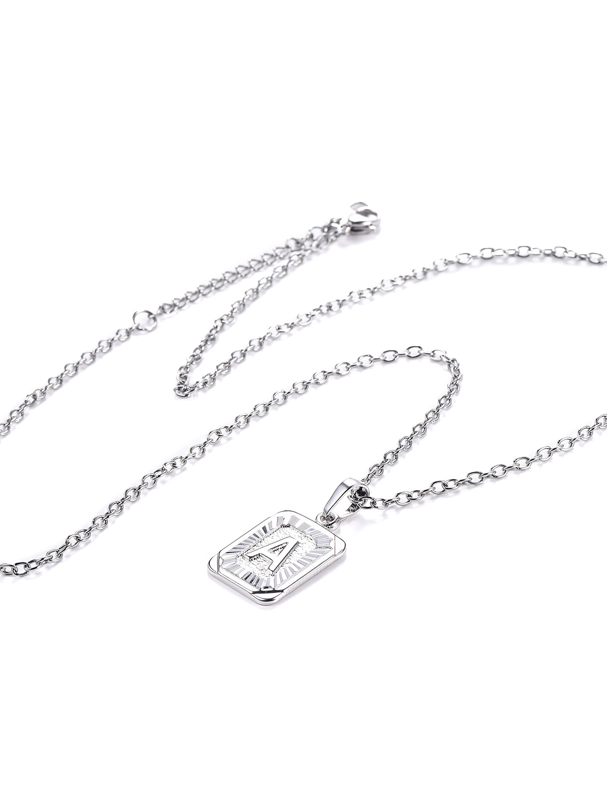 Square Initial A Pendant Monogram Necklace in Platinum