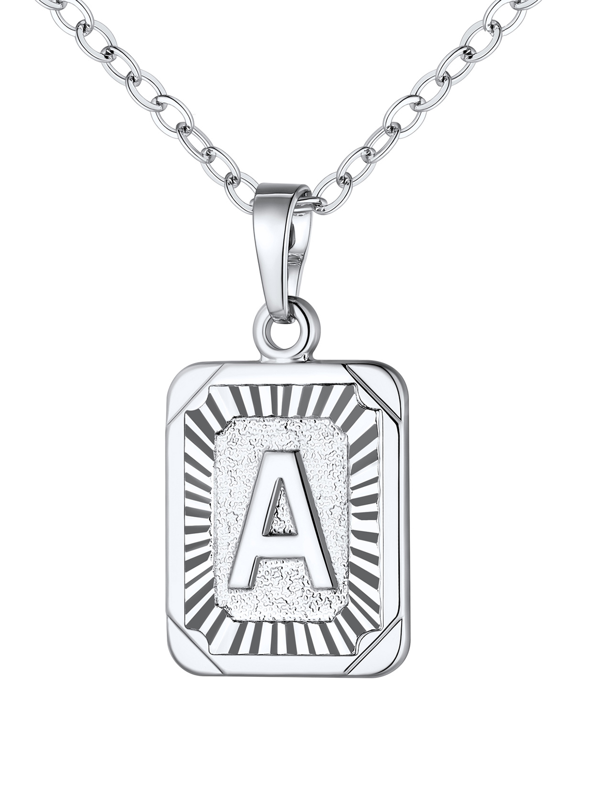 Square Initial A Pendant Monogram Necklace in Platinum