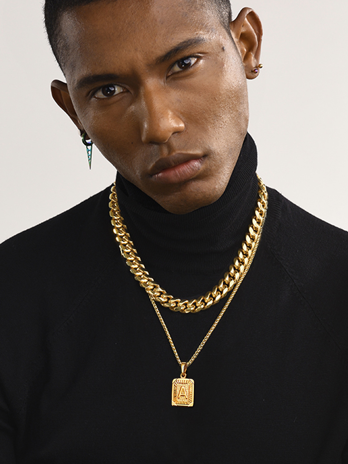 Square Initial A Pendant Monogram Necklace in 18K Gold