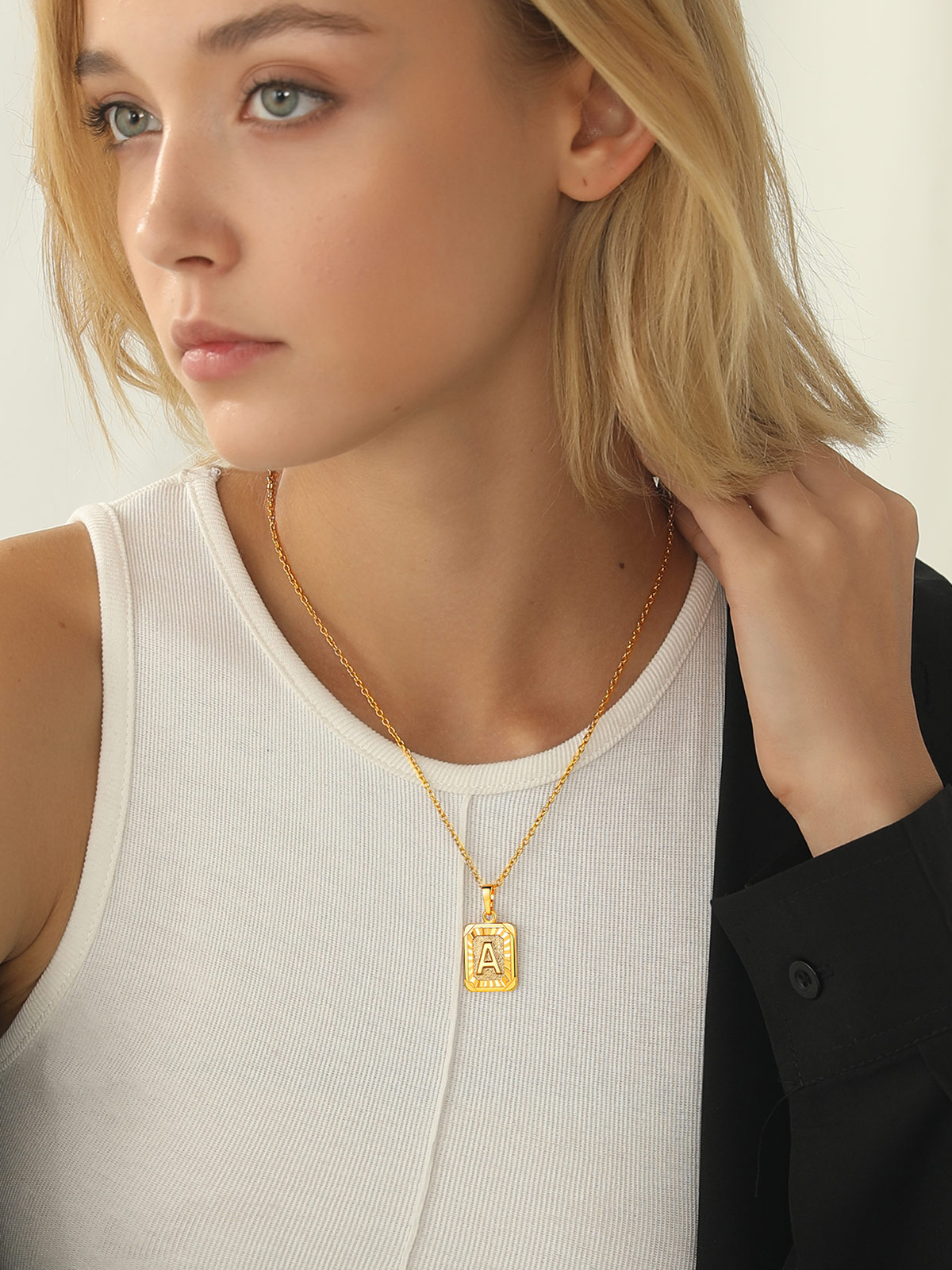 Square Initial A Pendant Monogram Necklace in 18K Gold