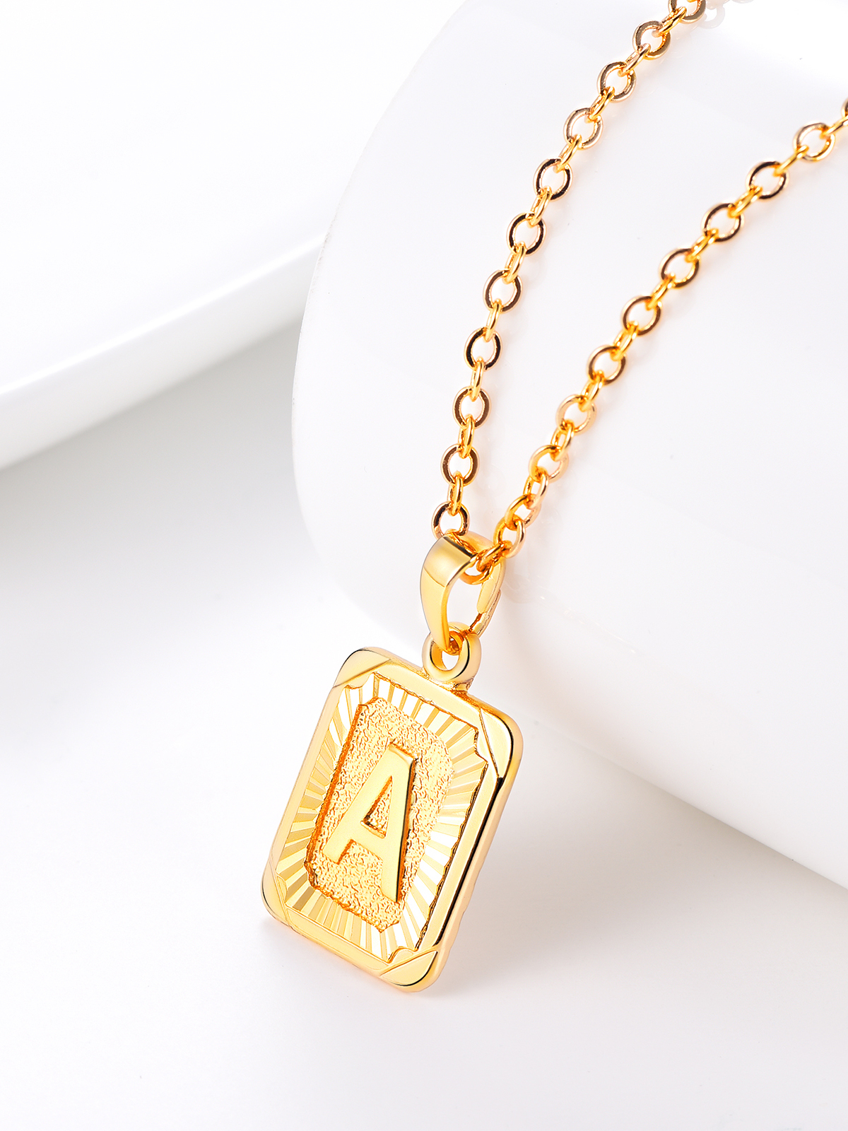 Square Initial A Pendant Monogram Necklace in 18K Gold