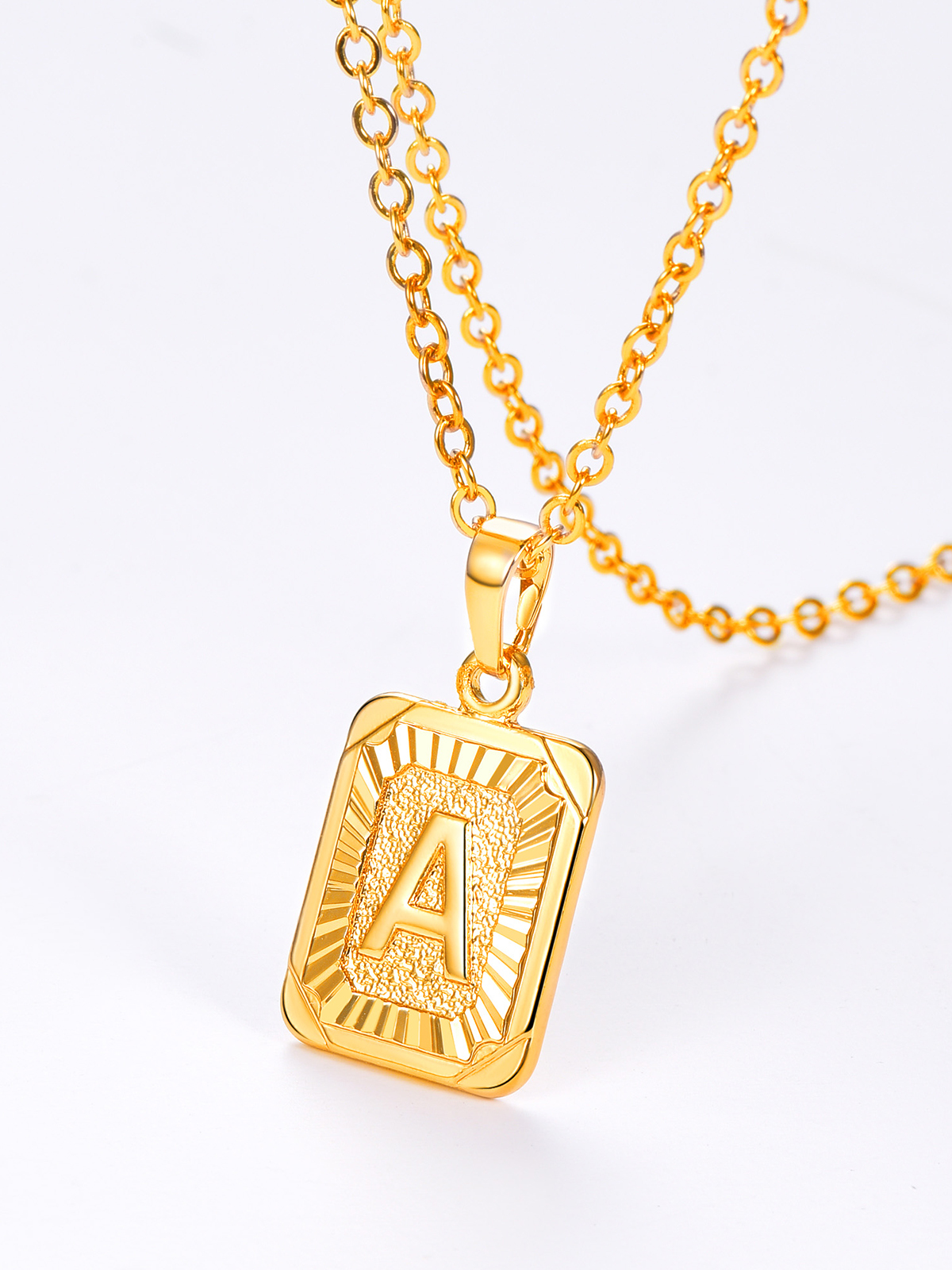 Square Initial A Pendant Monogram Necklace in 18K Gold