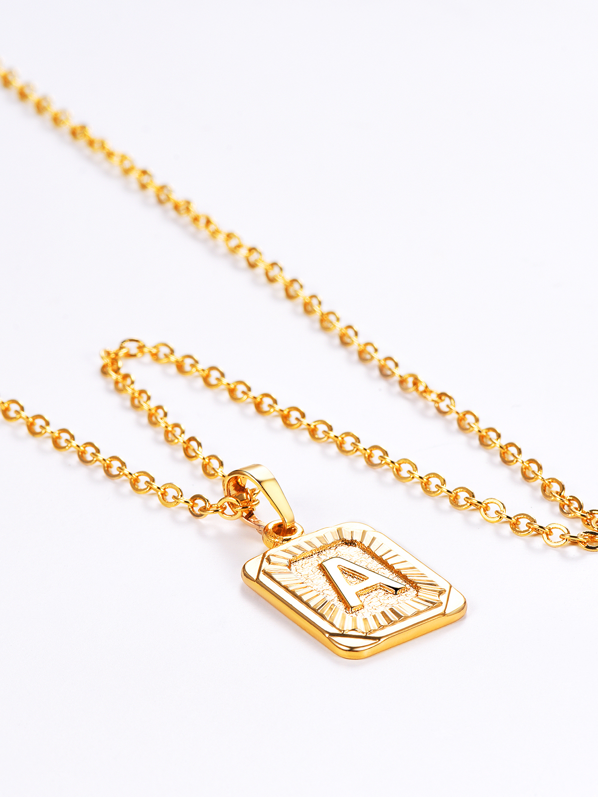 Square Initial A Pendant Monogram Necklace in 18K Gold
