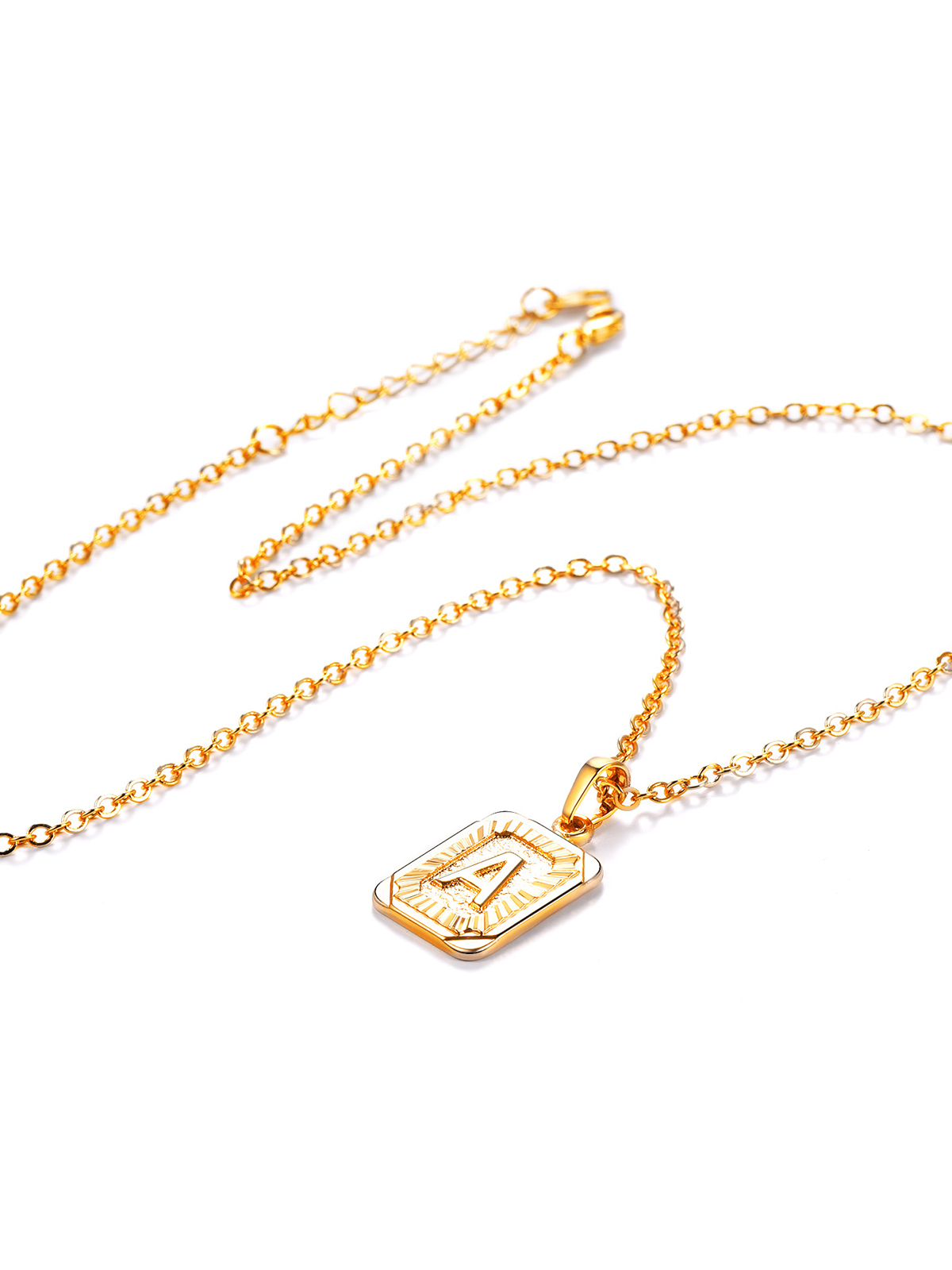 Square Initial A Pendant Monogram Necklace in 18K Gold