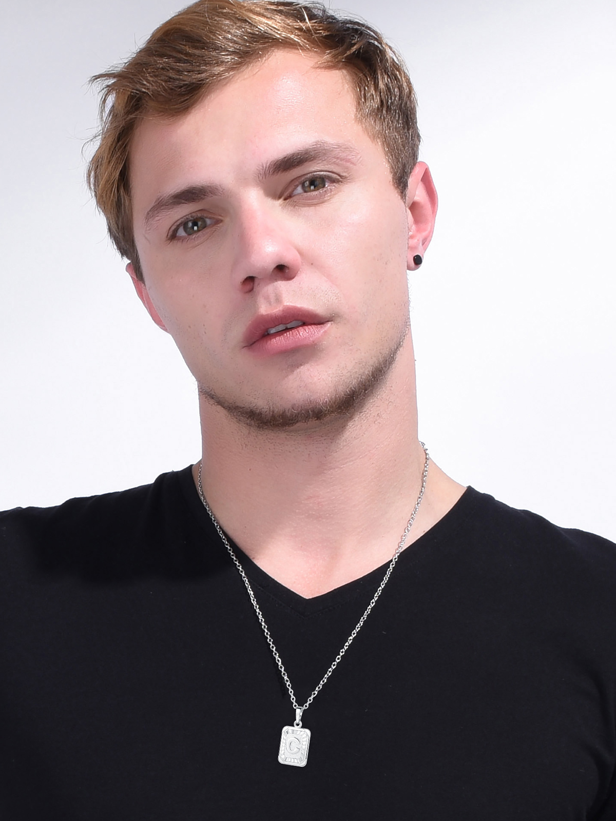 Square Initial C Pendant Monogram Necklace in Platinum Plated