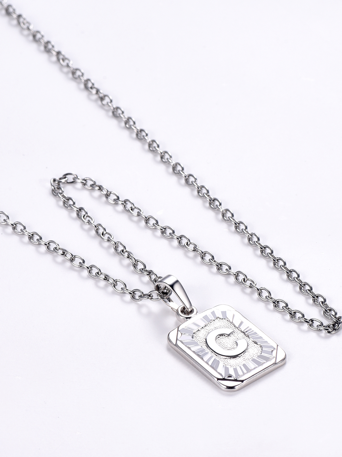 Square Initial C Pendant Monogram Necklace in Platinum Plated