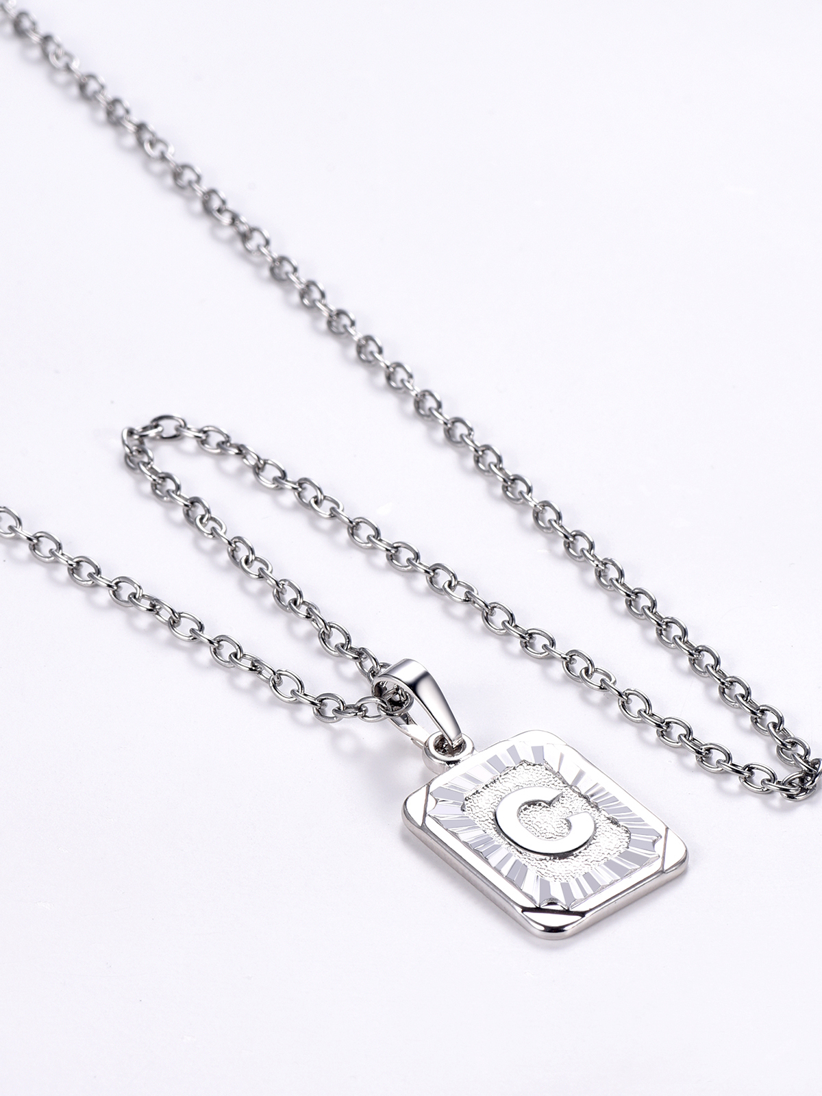 Square Initial C Pendant Monogram Necklace in Platinum Plated