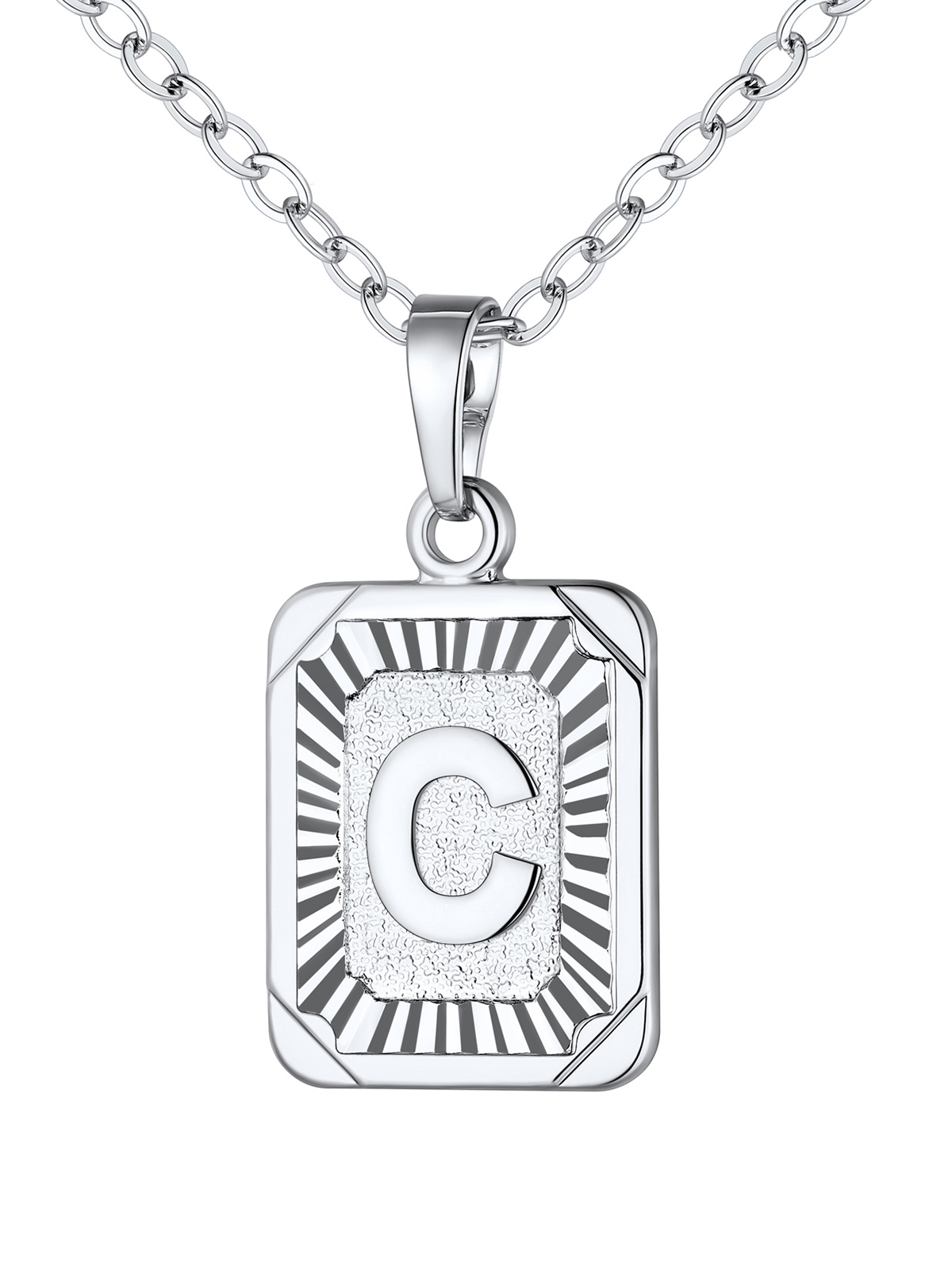 Square Initial C Pendant Monogram Necklace in Platinum Plated
