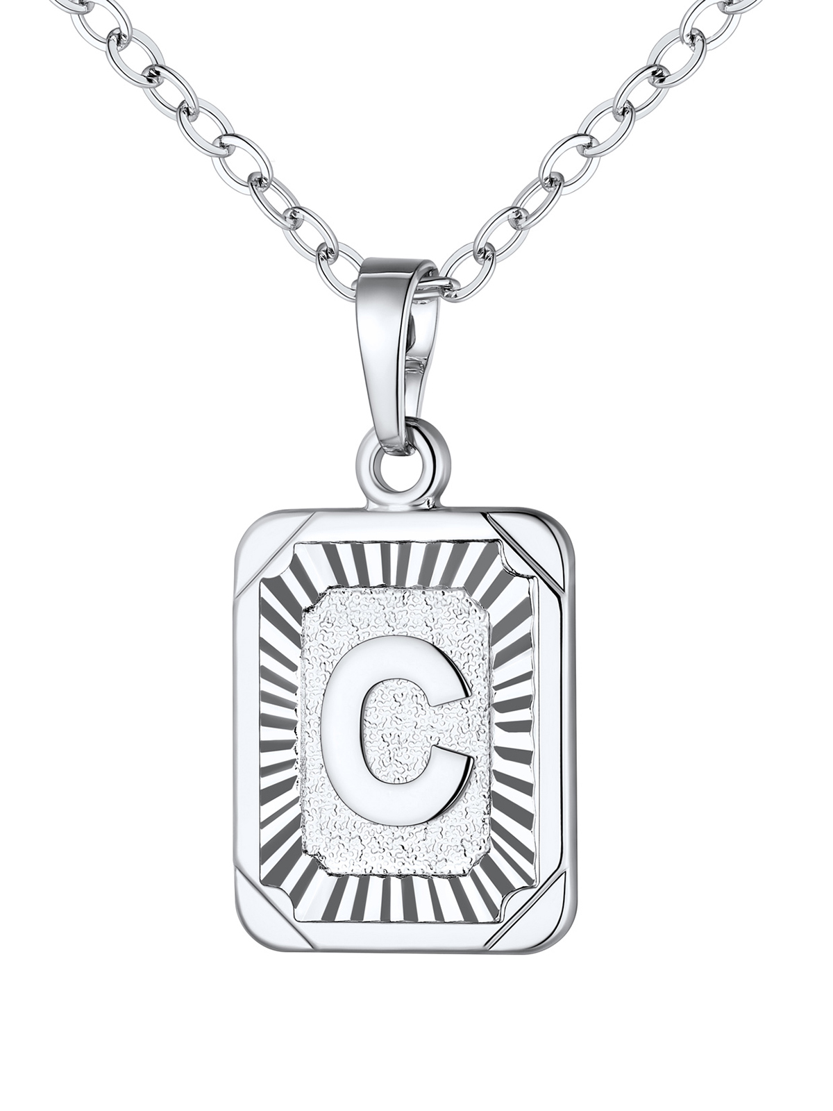 Square Initial C Pendant Monogram Necklace in Platinum Plated