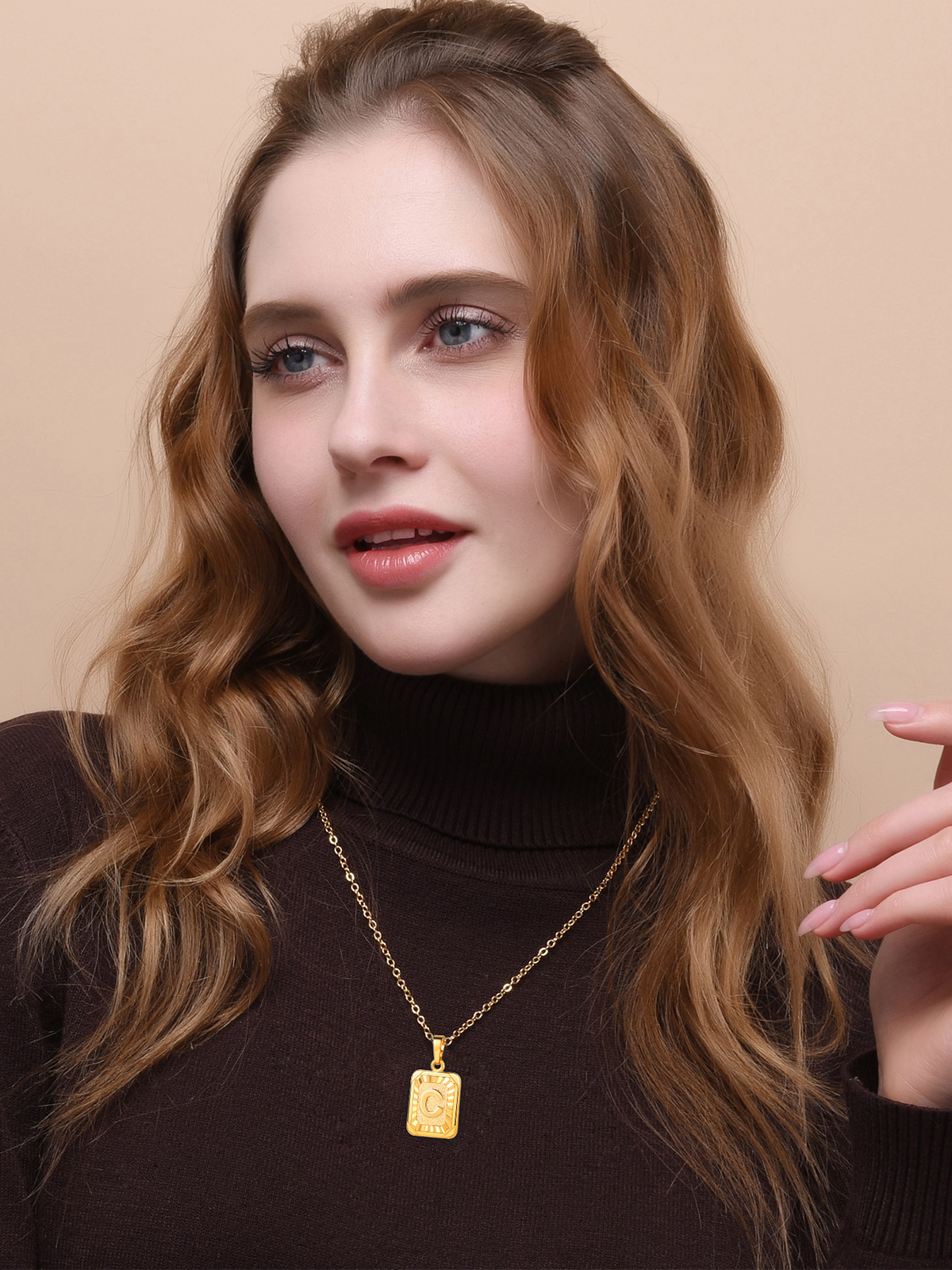 Square Initial C Pendant Monogram Necklace in 18K Gold Plated