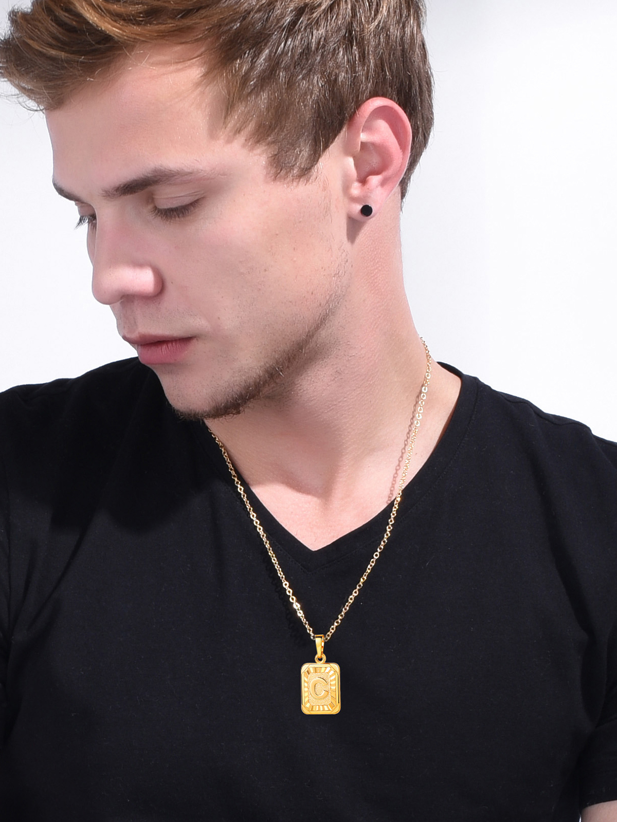 Square Initial C Pendant Monogram Necklace in 18K Gold Plated