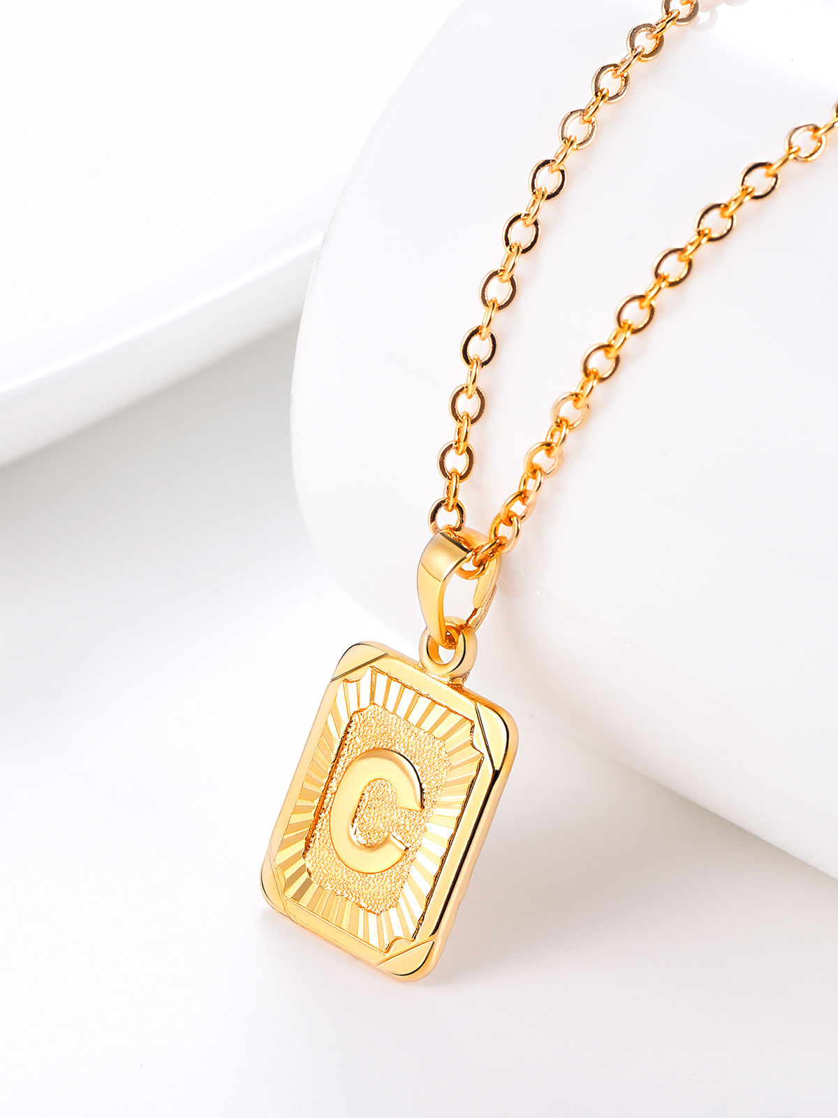 Square Initial C Pendant Monogram Necklace in 18K Gold Plated