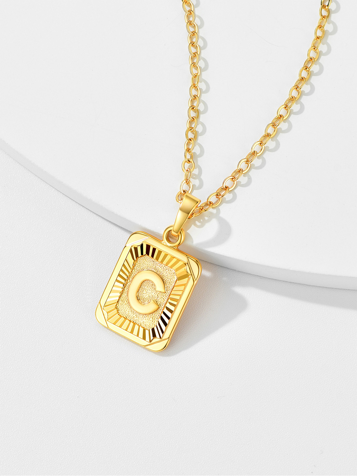 Square Initial C Pendant Monogram Necklace in 18K Gold Plated