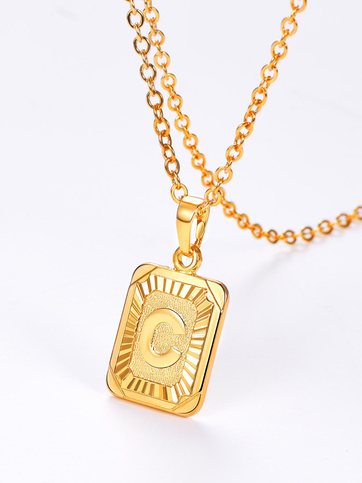 Square Initial C Pendant Monogram Necklace in 18K Gold Plated