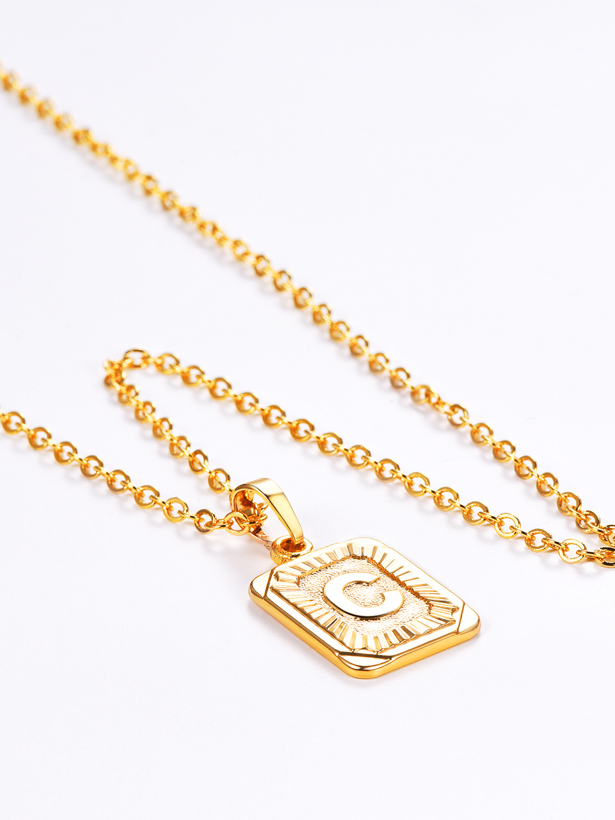 Square Initial C Pendant Monogram Necklace in 18K Gold Plated