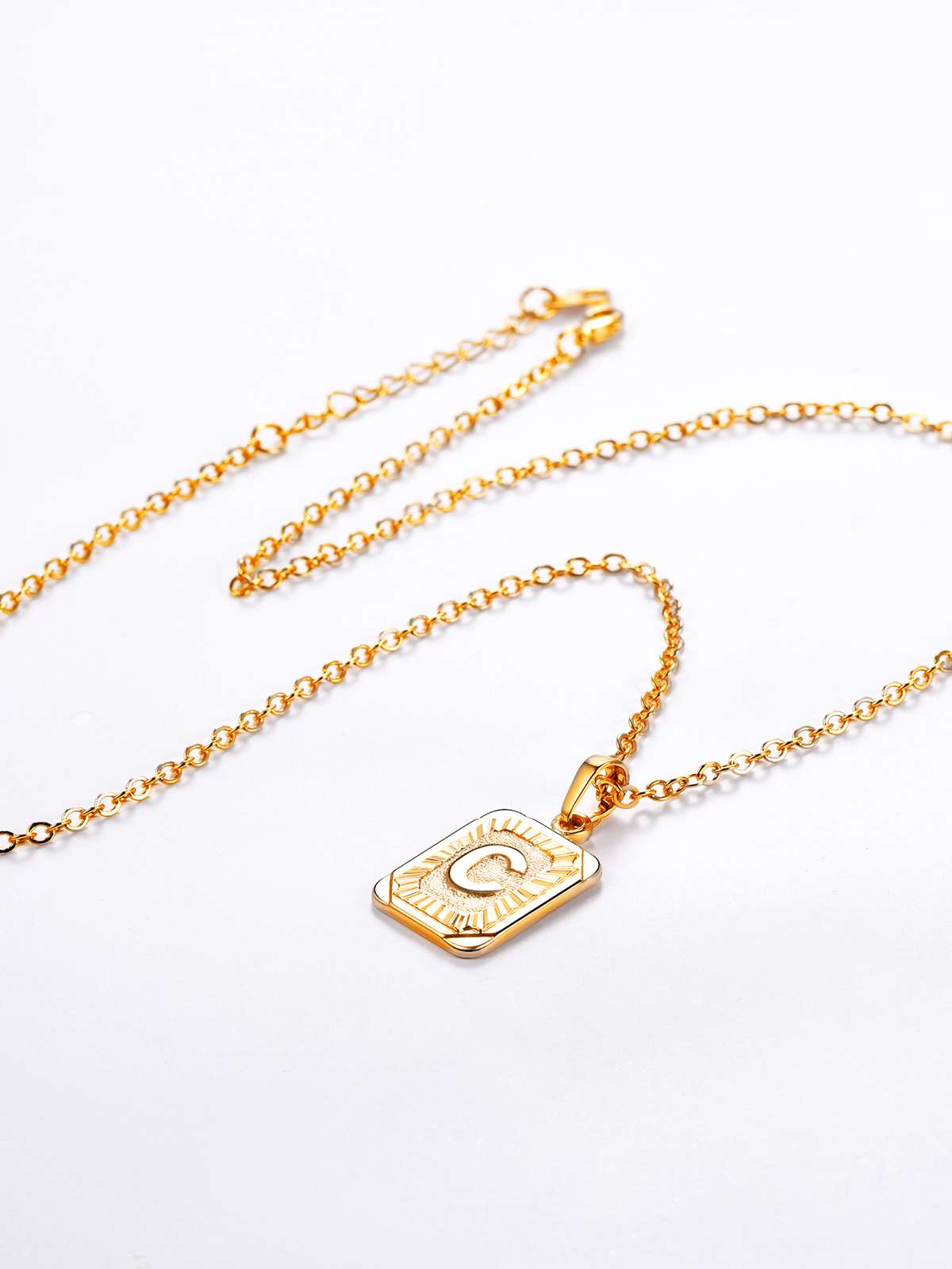 Square Initial C Pendant Monogram Necklace in 18K Gold Plated