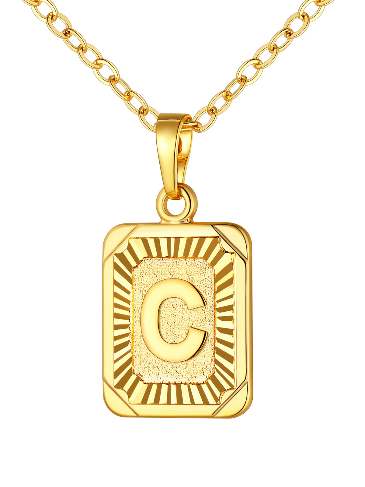 Square Initial C Pendant Monogram Necklace in 18K Gold Plated