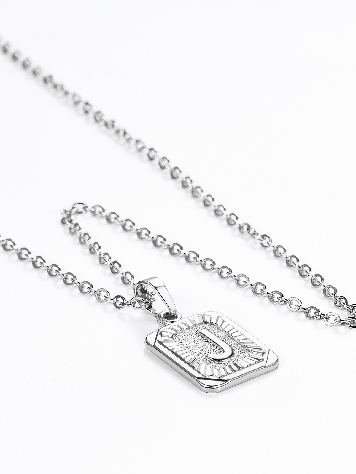 Square Initial J Pendant Monogram Necklace in Platinum Plated