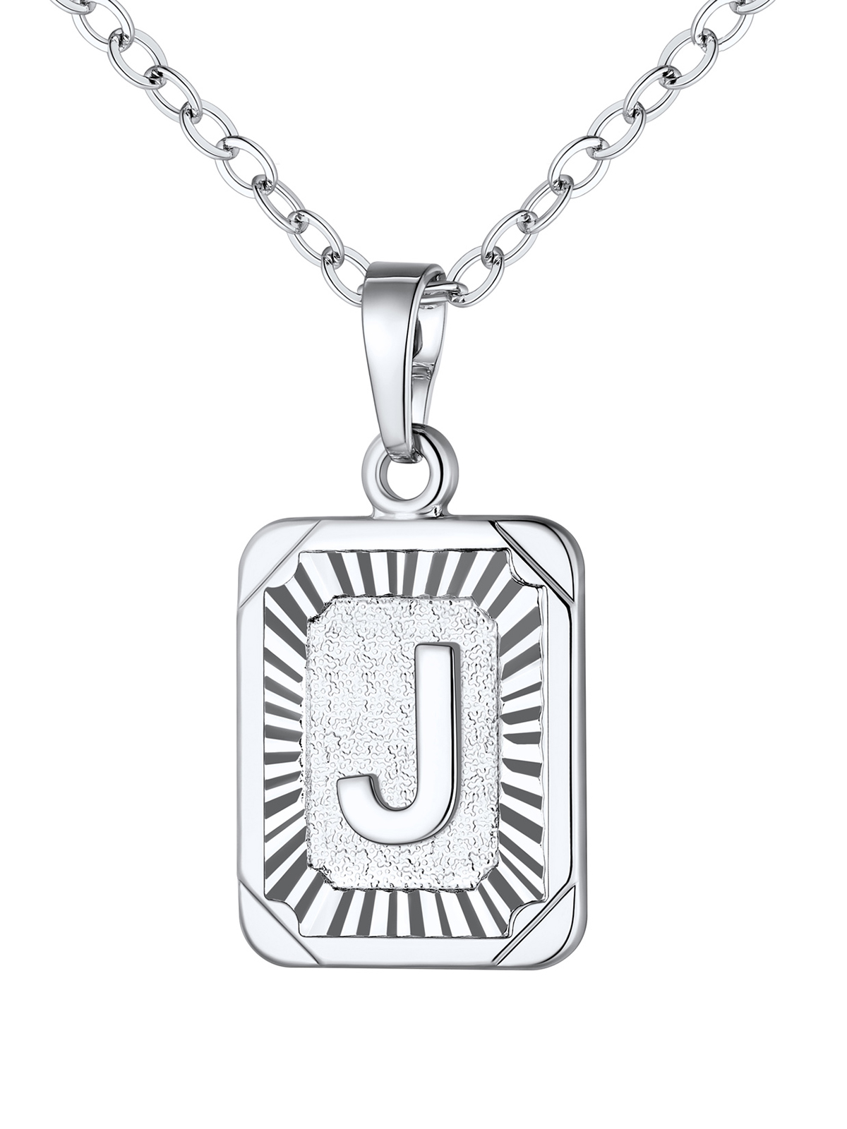 Square Initial J Pendant Monogram Necklace in Platinum Plated
